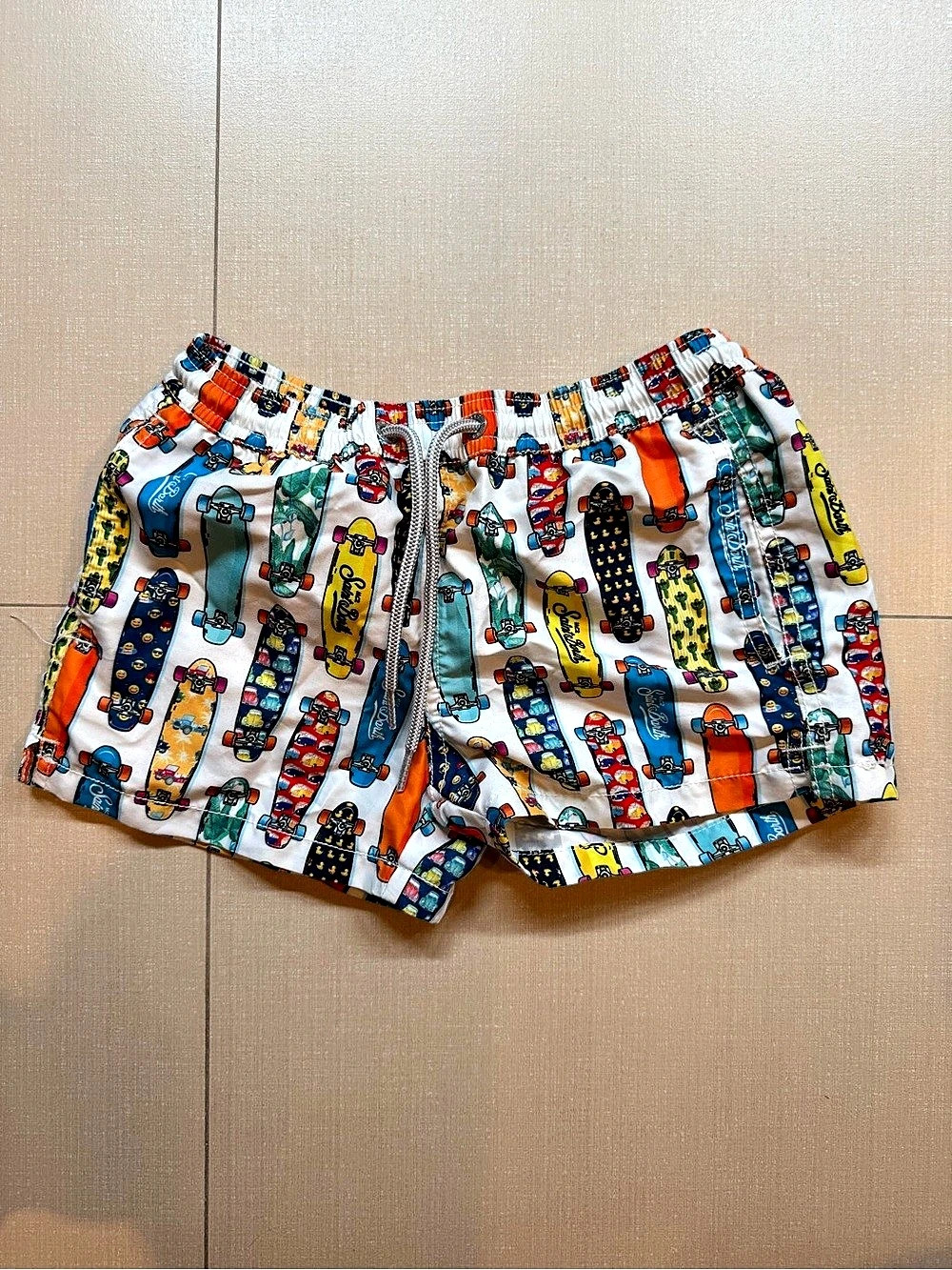 MC2 Saint Barth Kids Skateboard Print Swim Shorts White & Multicolor